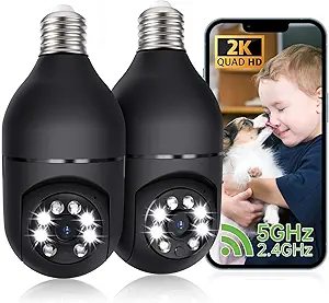 2K Light Bulb Security Camera, 2.4/5GHz Wi-Fi 6 Security Cameras