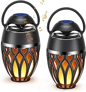 2 Pack Outdoor Bluetooth Speakers,Wireless Speaker with LED Flame