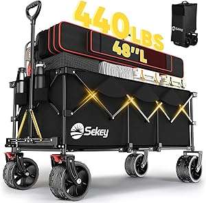 Sekey 48''L Collapsible Foldable Extended Wagon with 440lbs Weight Capacity