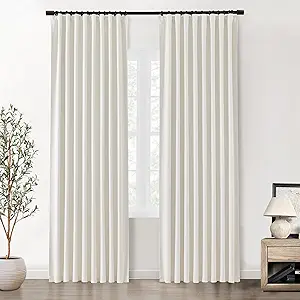 SHINELAND Cream Blackout 90 Inch Curtains Length 2 Panel,Farmhouse