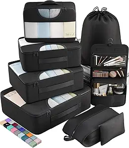 Veken 8 Set Packing Cubes for Travel Essentials, Suitcase Organizer Bags Set
