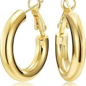 SHOWNII Chunky Gold Hoop Earrings - 14K Gold Plated Earrings