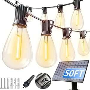 luckystyle 50FT Solar String Lights Outdoor Waterproof with 18+1 LED