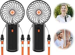 Mini Portable Hand Fan 2 Pack, 4 Speeds, USB Rechargeable, Foldable