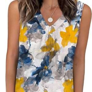 OFEEFAN Tank Top for Women Loose Fit Sleeveless Shirts V Neck Summer Clothes