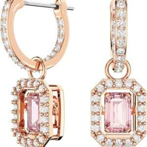 Swarovski Una Drop Earrings, Octagon Cut, Pink Crystal, Rose gold-tone