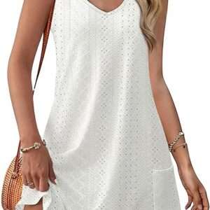 OFEEFAN Womens Summer Dresses 2025 Loose V Neck Sleeveless Sundresses