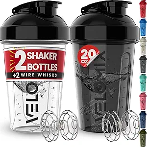 -2 Pack- 20 oz Protein Shaker Bottles for Protein Mixes - 2x Wire Whisk