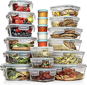 Razab 35 Pc Set Glass Food Storage Containers with Lids - Meal Prep