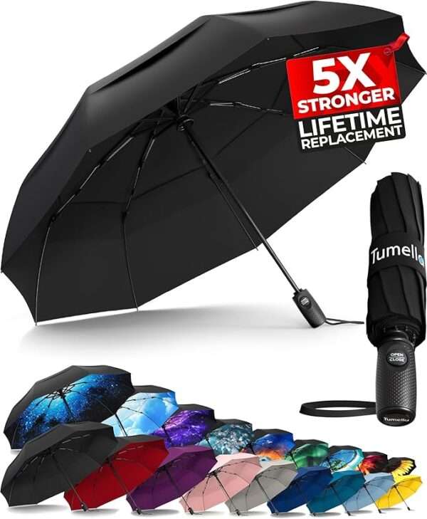 TUMELLA Strongest Windproof Travel Umbrella (Compact, Superior