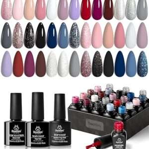 beetles Gel Polish Kit, Nude Gray Pink Blue Burgundy Glitter Gel Polish Set Modern