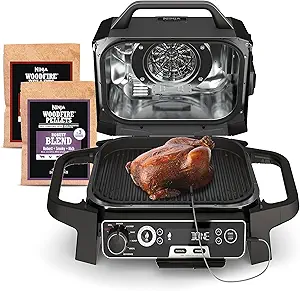 Ninja Woodfire Pro 7-in-1 Grill & Smoker with Thermometer, Air Fryer