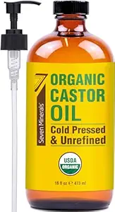 Seven Minerals New 16 fl oz Glass Bottle Castor Oil Organic Cold Pressed Unrefined
