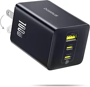 Baseus 100W USB C Charger Block, 3-Port GaN Foldable Compact PPS Wall Charger