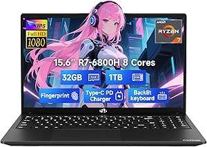 NIMO 15.6" IPS FHD-Gaming-Laptop, 8 Cores AMD Ryzen 7 6800H 32GB DDR5 RAM