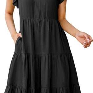 ANRABESS Womens Summer Dress Ruffle Sleeve V Neck Midi Dresses Fashion Casual