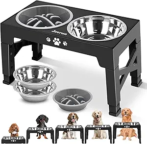 Elevated Dog Bowls, Dog Feeder with 2 Stainless Steel Dishes &1 Slow Feeder Bowl