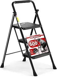 HBTower Step Ladder, Folding Step Stool with Wide Anti-Slip Pedal, Sturdy Steel
