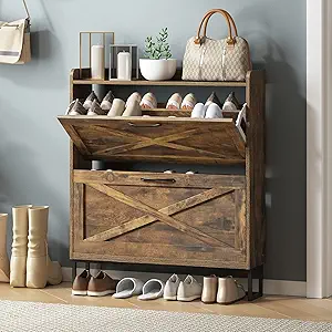 Maupvit Shoe Storage Cabinet with 2 Flip Drawers, Freestanding Shoe Organizer