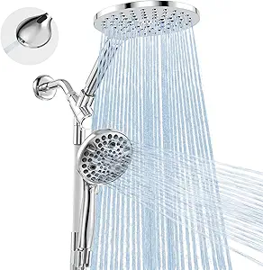 Dual Handheld Shower Head Combo, 2-in-1 Rain Shower Heads System 8 Inch Rainfall Shower Head and 10 Modes High Pressure Hand Held Showerhead with Built-in Power Wash