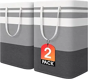 HomeHacks 2 Pack Large Laundry Baskets, Waterproof, Freestanding Laundry